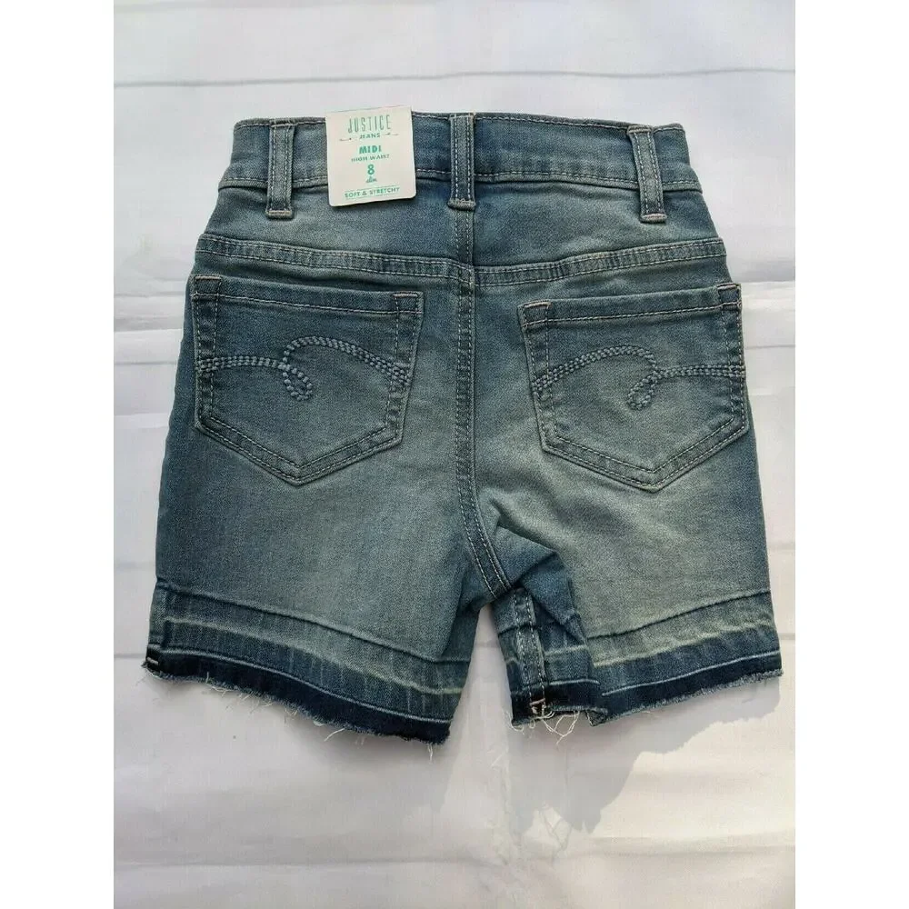 Justice Girls Midi High Waisted Jean Shorts Youth 8 Slim